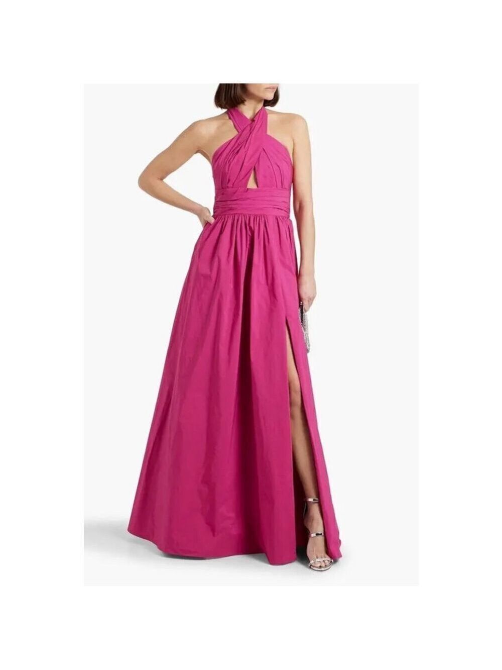 Women's Marchesa Notte Fuchsia Cutout Taffeta Halterneck Gown Size 6